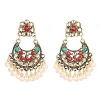 Fashion Fringe Earrings Zinc Alloy with ABS Plastic Pearl & Resin gold color plated fashion jewelry & for woman 55mm Sold By Pair