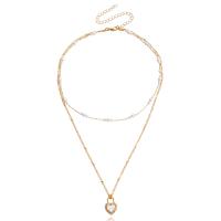 Plastic Pearl Necklace Zinc Alloy with ABS Plastic Pearl with 5cm extender chain Heart gold color plated Double Layer & fashion jewelry & for woman two different colored 20mm Length 46 cm Sold By PC