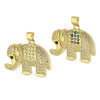 Cubic Zirconia Micro Pave Brass Pendant, Elephant, gold color plated, fashion jewelry & DIY & micro pave cubic zirconia & for woman, more colors for choice, 28x21x4.50mm, Hole:Approx 3.5mm, 10PCs/Lot, Sold By Lot