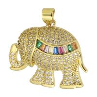 Cubic Zirconia Micro Pave Brass Pendant, Elephant, gold color plated, fashion jewelry & DIY & micro pave cubic zirconia & for woman, multi-colored, 26x22x6mm, Hole:Approx 4mm, 5PCs/Lot, Sold By Lot