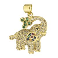 Cubic Zirconia Micro Pave Brass Pendant Elephant gold color plated fashion jewelry & DIY & micro pave cubic zirconia & for woman multi-colored Approx 3mm Sold By Lot