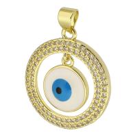 Evil Eye Pendants Brass Round gold color plated fashion jewelry & DIY & evil eye pattern & micro pave cubic zirconia & for woman & enamel two different colored Approx 3.5mm Sold By Lot