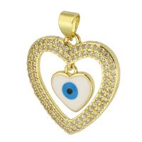 Evil Eye Pendants Brass Heart gold color plated fashion jewelry & DIY & evil eye pattern & micro pave cubic zirconia & for woman & enamel two different colored Approx 3mm Sold By Lot