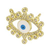 Evil Eye Pendants, Brass, gold color plated, fashion jewelry & DIY & micro pave cubic zirconia & for woman & enamel, golden, 23x22x3mm, Hole:Approx 2mm, 10PCs/Lot, Sold By Lot
