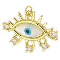 Evil Eye Hangers, Messing, Boze oog, gold plated, mode sieraden & DIY & micro pave zirconia & voor vrouw & glazuur, gouden, 29x21x3mm, Gat:Ca 3mm, 10pC's/Lot, Verkocht door Lot
