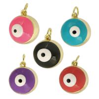 Evil Eye Anhänger, Messing, rund, goldfarben plattiert, Modeschmuck & DIY & böser Blick- Muster & für Frau & Emaille, keine, 14x16x14mm, Bohrung:ca. 3.5mm, 10PCs/Menge, verkauft von Menge