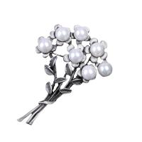 Plastic Pearl Brooch, Tibetan Style, with Plastic Pearl, plated, fashion jewelry & Unisex, more colors for choice, 40x50mm, Sold By PC