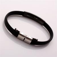 Bracelets en silicone, Acier inoxydable 304, avec silicone, Placage galvanique, unisexe, noire, Longueur:Environ 18 cm, Vendu par PC