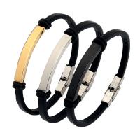 PU Leather Cord Bracelets 304 Stainless Steel with PU Leather Galvanic plating Unisex Length Approx 23 cm Sold By PC