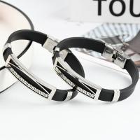 Silicone Bracelets, 304 Stainless Steel, with Silicone, Unisex, black, 10mm, Length:Approx 20.5 cm, Sold By PC