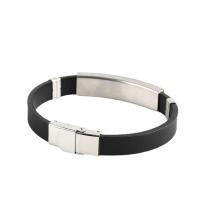 Bracelets en silicone, Acier inoxydable 304, avec silicone, unisexe, noire, 10mm, Longueur Environ 20.5 cm, Vendu par PC