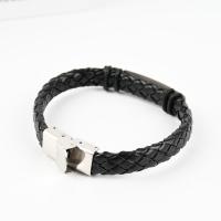 PU Leather Cord Bracelets, 304 Stainless Steel, with PU Leather, Unisex, black, 10mm, Length:Approx 21 cm, Sold By PC