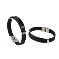 Bracelets en silicone, Acier inoxydable 304, avec silicone, unisexe, noire, 10mm, Longueur:Environ 20 cm, Vendu par PC