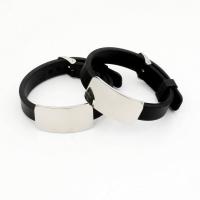 Bracelets en silicone, Acier inoxydable 304, avec silicone, unisexe, noire, Longueur Environ 24.5 cm, Vendu par PC