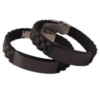 Silicone Bracelets, 304 Stainless Steel, with Silicone, Unisex, black, Length:Approx 20.5 cm, Sold By PC