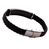 Bracelets cordon PU, Acier inoxydable 304, avec cuir PU, unisexe, noire, Longueur:Environ 20.5 cm, Vendu par PC