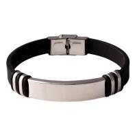 Bracelets en silicone, Acier inoxydable 304, avec silicone, poli, unisexe, noire, Longueur Environ 20.5 cm, Vendu par PC