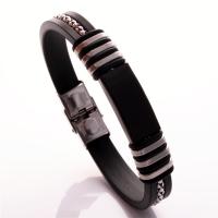 PU Leather Cord Bracelets, 304 Stainless Steel, with PU Leather, Unisex, black, Length:Approx 20.5 cm, Sold By PC