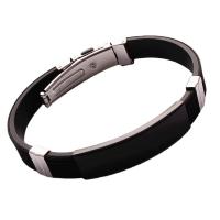 Silicone Bracelets, 304 Stainless Steel, with Silicone, Galvanic plating, Unisex, black, Length:Approx 20.5 cm, Sold By PC