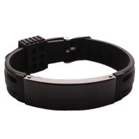 Silicone Bracelets, 304 Stainless Steel, with Silicone, Galvanic plating, Unisex, black, 14mm, Length:Approx 24 cm, Sold By PC