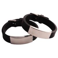 Bracelets en silicone, Acier inoxydable 304, avec silicone, unisexe, noire, Longueur Environ 20.5 cm, Vendu par PC