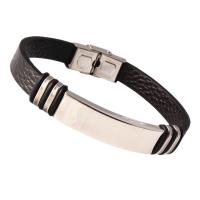 PU Leather Cord Bracelets, 304 Stainless Steel, polished, Unisex, black, Length:Approx 20.5 cm, Sold By PC