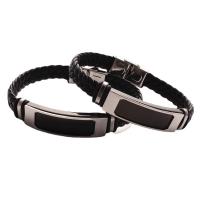 Bracelets cordon PU, Acier inoxydable 304, avec cuir PU, unisexe & émail, noire, Longueur Environ 20.5 cm, Vendu par PC
