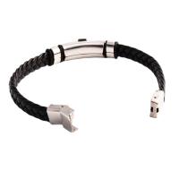 Bracelets cordon PU, Acier inoxydable 304, avec Cuir synthétique, Placage galvanique, unisexe, noire, Longueur Environ 20.5 cm, Vendu par PC