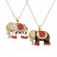 Cubic Zircon Micro Pave Brass Necklace, with 1.97 extender chain, Elephant, gold color plated, micro pave cubic zirconia & for woman & enamel, more colors for choice, nickel, lead & cadmium free, Length:17.72 Inch, Sold By PC
