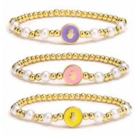 Brass Bracelet & Bangle with Plastic Pearl gold color plated for woman & enamel nickel lead & cadmium free Length 7.28 Inch Sold By PC