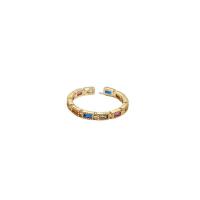 Cubique anneau en laiton Circonia Micro Pave, Plaqué d'or 14K, pavé de micro zircon & pour femme, couleurs mélangées, protéger l'environnement, sans nickel, plomb et cadmium, Vendu par PC
