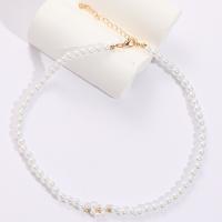 Skleněné korálky náhrdelníky, Sklo Pearl, s Mosaz, s 1.97 extender řetězce, 14K pozlacené, pro ženy, bílý, Délka 14.96 inch, Prodáno By PC