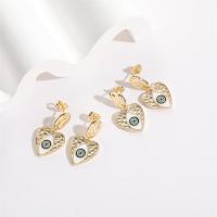 Brass Drop Earring, Evil Eye, 14K gold plated, for woman & enamel, golden, nickel, lead & cadmium free, 32x17.70mm, Sold By Pair