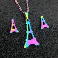 Fashion Stainless Steel Jewelry Sets Stud Earring & necklace 304 Stainless Steel Eiffel Tower 2 pieces & fashion jewelry & for woman multi-colored 13*23mm 7*11mm Length Approx 17.72 Inch Sold By Set
