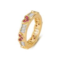 Strasszos Finger Ring, Sárgaréz, Szív, arany színű aranyozott, divat ékszerek & különböző méretű a választás & a nő, aranysárga, nikkel, ólom és kadmium mentes, Méret:6-10, Által értékesített PC