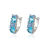 Cubic Zirconia Micro Pave Brass Earring, platinum color plated, fashion jewelry & micro pave cubic zirconia & for woman, sea blue, nickel, lead & cadmium free, 15x21mm, Sold By Pair