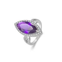 Cubic Zirconia Micro Pave Brass Ring, Horse Eye, platinum color plated, fashion jewelry & different size for choice & micro pave cubic zirconia & for woman, purple, nickel, lead & cadmium free, 13x27mm, US Ring Size:6-10, Sold By PC