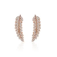 Cubic Zirconia Micro Pave Brass Earring, Leaf, plated, fashion jewelry & micro pave cubic zirconia & for woman, more colors for choice, nickel, lead & cadmium free, 7x25mm, Sold By Pair
