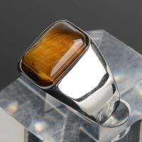 Titanium Steel Finger Ring with Tiger Eye polished Unisex Sold By PC