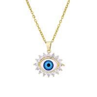 Evil Eye Biżuteria Naszyjnik, Mosiądz, ze Plastik, oko, Platerowane prawdziwym złotem, dla obu płci & różne style do wyboru & mikro utorować cyrkonia, złoto, 23x22mm, długość około 20 cal, sprzedane przez PC