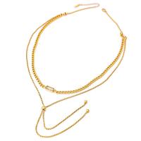 Mode-Multi-Layer-Halskette, Titanstahl, vergoldet, Doppelschicht & für Frau & mit Strass, 13mm, Länge:ca. 15.7-27.5 ZollInch, verkauft von PC