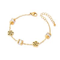 Titanium Steel Bracelet & Bangle, Flower, real gold plated, micro pave cubic zirconia & for woman & hollow, Length:Approx 6.1 Inch, Sold By PC