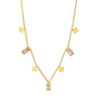 Titanium Steel Necklace with 1.97inch extender chain Geometrical Pattern real gold plated micro pave cubic zirconia & for woman Length Approx 15.7 Inch Sold By PC