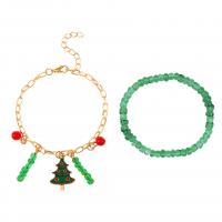 Juleferie Bracelet, Zinc Alloy, med Seedbead, med 5cm extender kæde, Runde, 2 stykker & Juledesign & mode smykker & for kvinde & emalje, flerfarvede, Længde 19 cm, Solgt af sæt