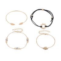 alliage de zinc Set de bracelet, avec corde de cire, 4 pièces & bijoux de mode & pour femme & avec strass, deux couleurs différentes, Vendu par fixé