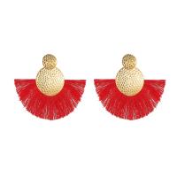 Fashion Fringe Earrings, Tibetan Style, with Polyester Yarns, gold color plated, fashion jewelry & for woman, more colors for choice, 88x100mm, Sold By Pair