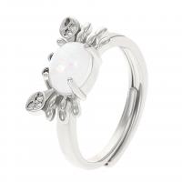 Brass δάχτυλο του δακτυλίου, Ορείχαλκος, με Φεγγαρόπετρα, χρώμα επάργυρα, κοσμήματα μόδας & για τη γυναίκα, ασήμι, 17mm, Sold Με PC