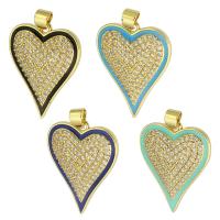 Messing hjerte Vedhæng, Heart, guldfarve belagt, mode smykker & Micro Pave cubic zirconia & for kvinde & emalje, flere farver til valg, 20x25.50x3mm, Hole:Ca. 3.5mm, 10pc'er/Lot, Solgt af Lot