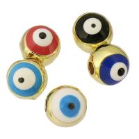 Perles de bijoux mode Evil Eye, laiton, Rond, Placage de couleur d'or, bijoux de mode & DIY & motif de mauvais œil & pour femme & émail, plus de couleurs à choisir, 6.50x7x7mm, 10PC/lot, Vendu par lot