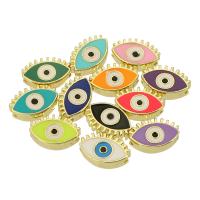 Mode onde øje smykker perler, Messing, Evil Eye, guldfarve belagt, mode smykker & du kan DIY & for kvinde & emalje, flere farver til valg, 14x9x4mm, Hole:Ca. 1mm, 10pc'er/Lot, Solgt af Lot